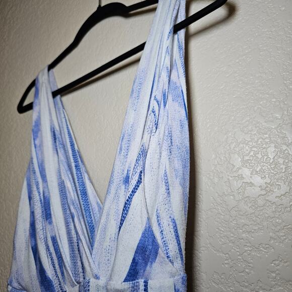 LEMON TART V NECK LONG ADRIANNA MAXI DRESS SUMMER SOFT WHITE BLUE SIZE Plus 1X - Picture 11 of 12